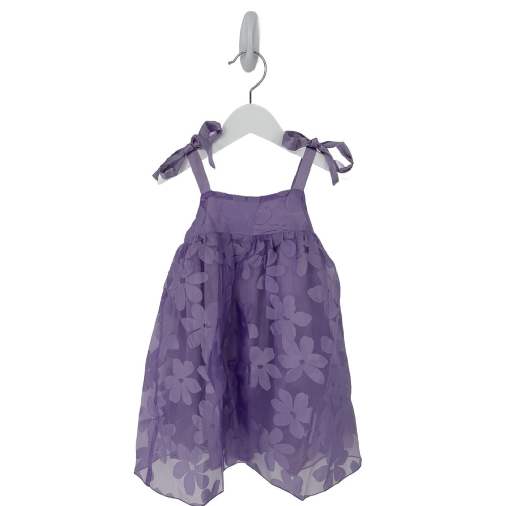 Little‎ Lemons | Purple Sheer Floral Dress W/ Bow Straps 3T $48